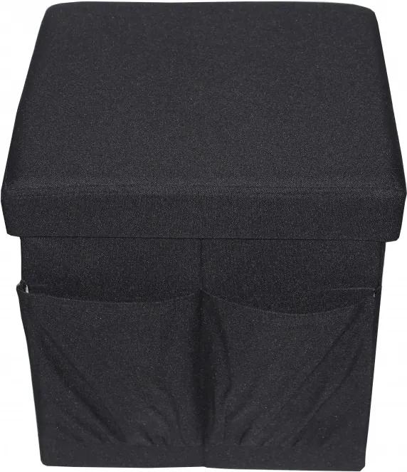 Taburet Textil cu Spatiu Depozitare si buzunare, 38 x 38 cm,negru