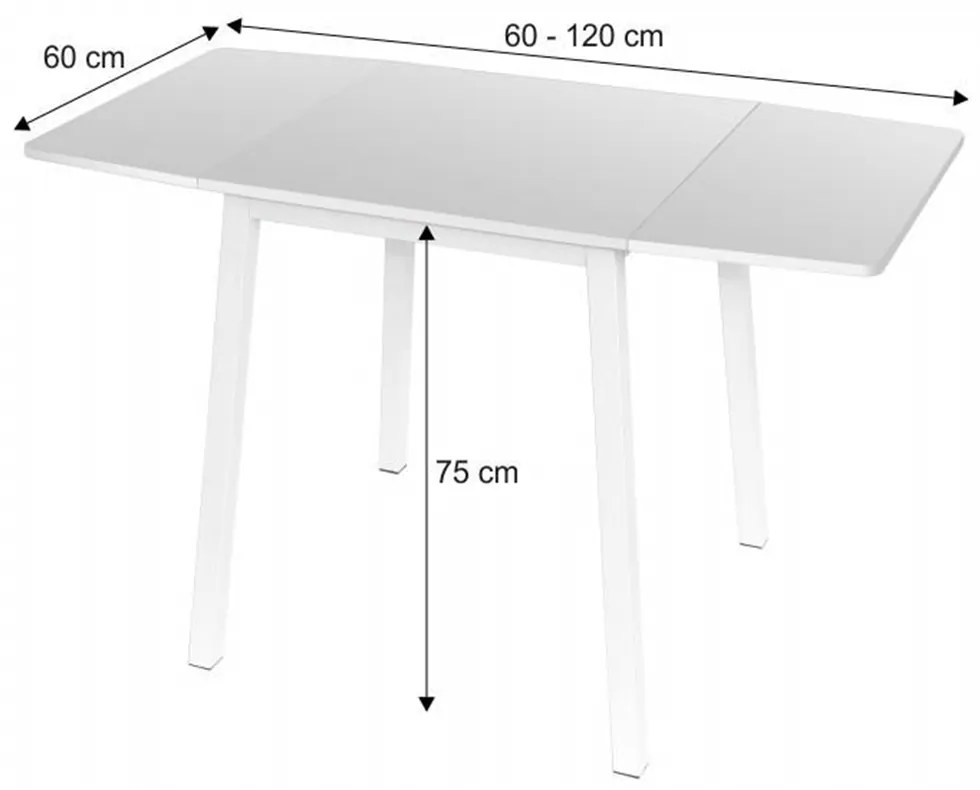 Masa dining, MDF folie metal, alb, 60-120x60 cm, MAURO