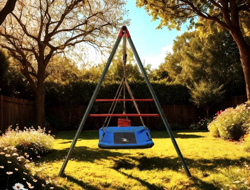 Leagăn dublu pentru copii, cu scaun și cuib de barză