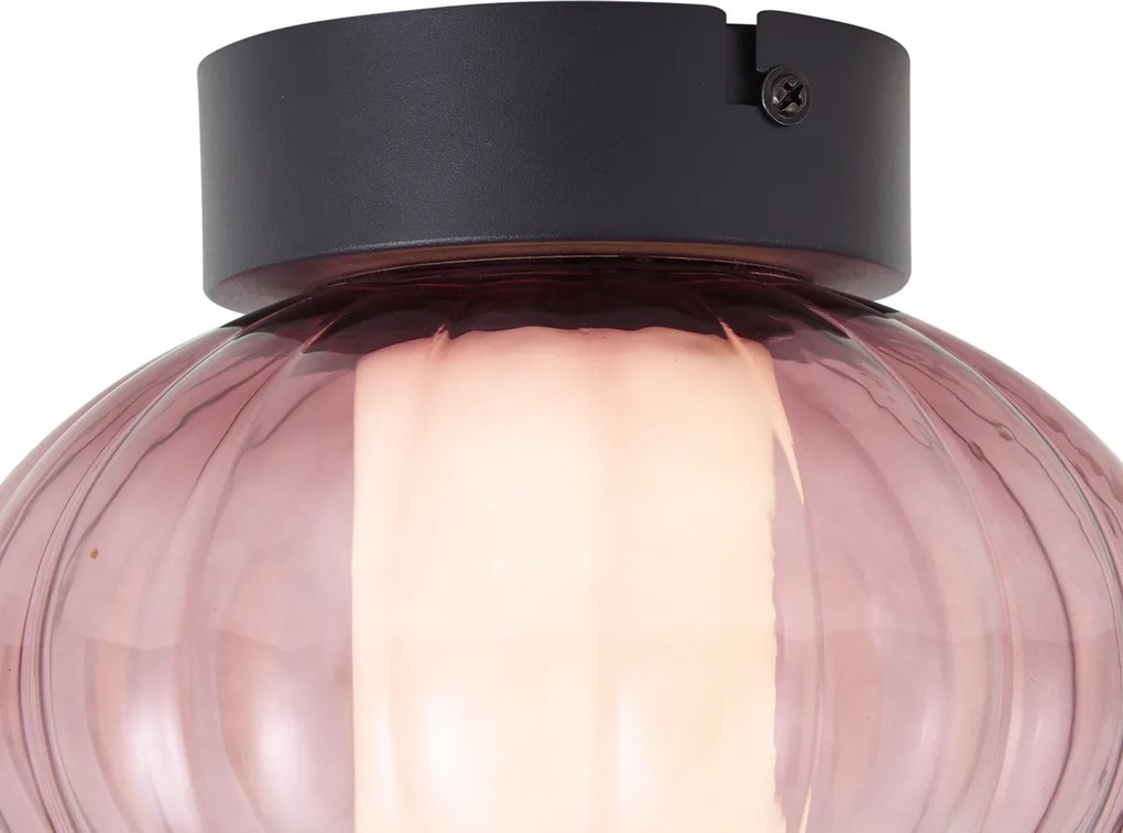Plafonieră de design neagră 18cm cu sticlă violetă, inclusiv LED cu 3 trepte de reglare a intensității - Margherite