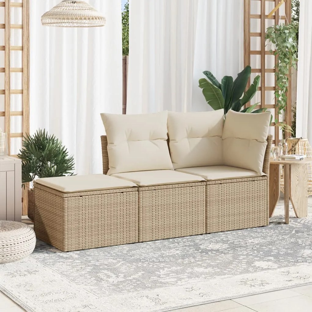 vidaXL Set canapele de grădină, 3 piese, cu perne, bej, poliratan