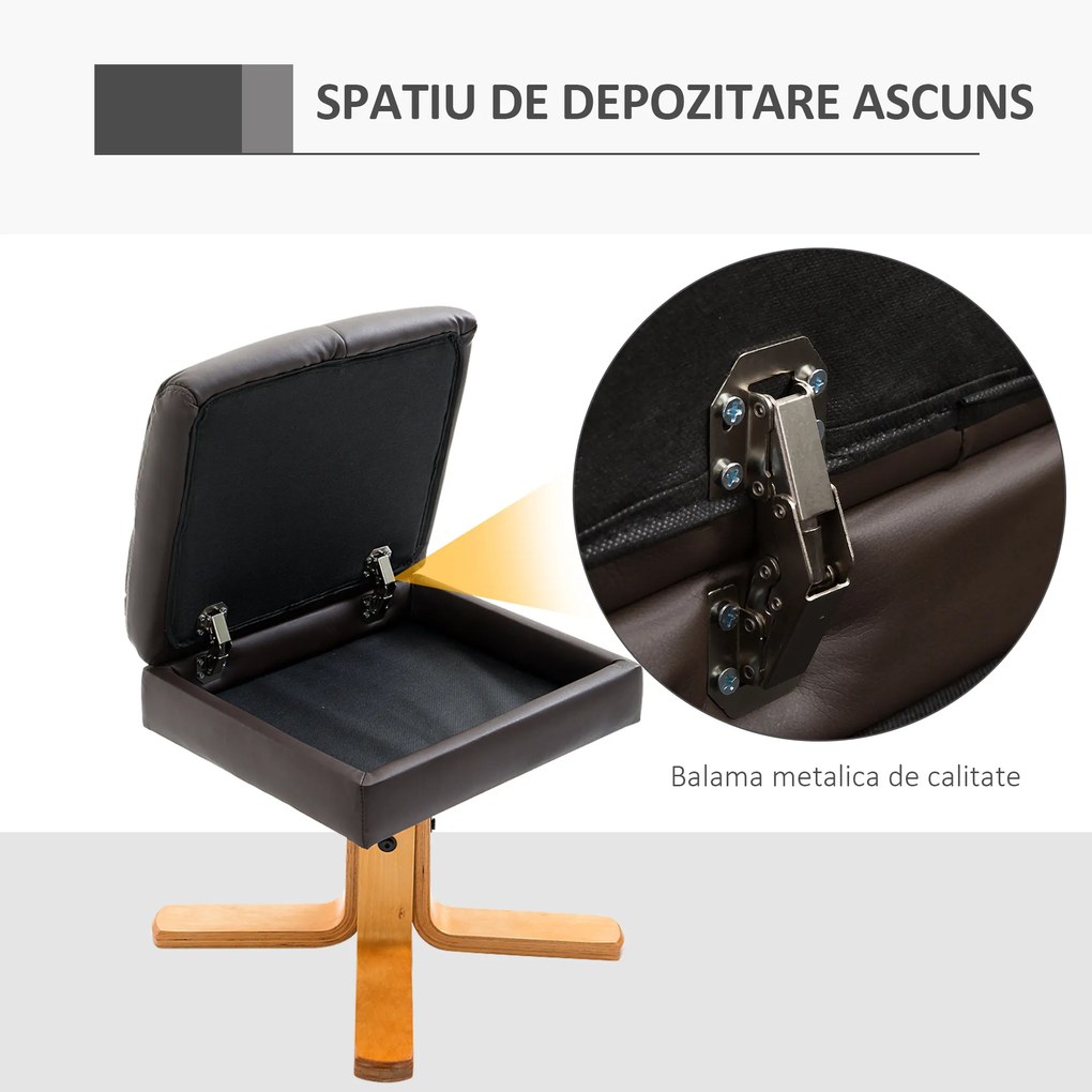 HomCom fotoliu rabatabil cu taburet, 80×99×86cm, maro | AOSOM RO