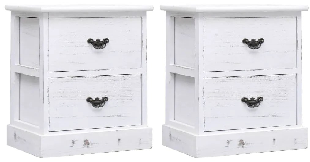 284061 vidaXL Noptiere, 2 buc., alb, 38 x 28 x 45 cm, lemn de paulownia