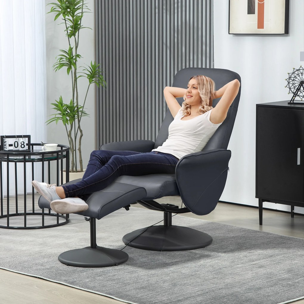 HOMCOM Fotoliu de masaj cu scaun, Scaun ergonomic cu 10 puncte de vibrații, Piele artificială, 76 x 81 x 105 cm, Gri închis | Aosom Romania