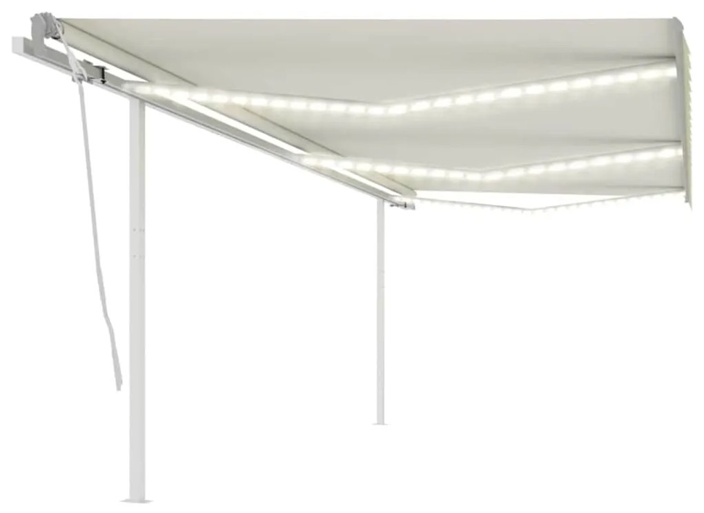 vidaXL Copertină retractabilă manual cu LED, crem, 6x3 m