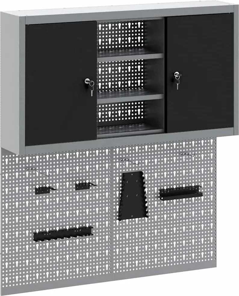 vidaXL Set dulap de unelte 3 pcs Negru Oțel vopsit electrostatic