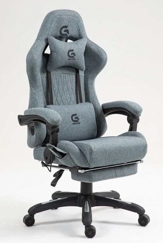RESIGILAT- Scaun gaming, Masaj in 7 puncte, Boxe Bluetooth, funcție șezlong, 90-155 grade, suport picioare, textil, Gri