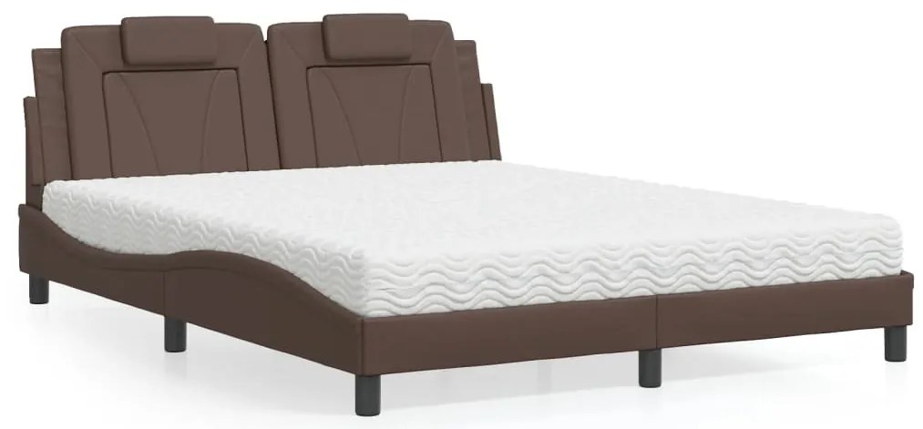 vidaXL Pat cu saltea, maro, 160x200 cm, piele ecologică