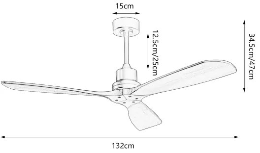 ZEVENTI - Ventilator de tavan LIONI Wi-Fi Tuya negru/stejar + telecomandă