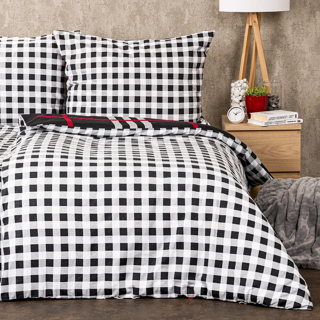 Lenjerie de pat din flanelă 4Home Cub negru, 140 x 220 cm, 70 x 90 cm
