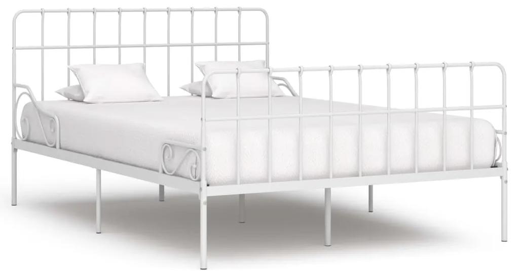 284604 vidaXL Cadru de pat cu bază din șipci, alb, 140 x 200 cm, metal