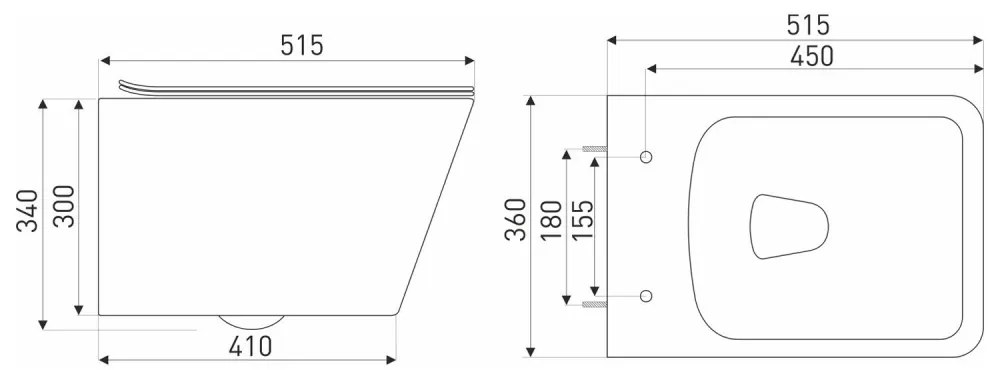 Toaletă Tinos BLM neagră, montată pe perete, fără ramă