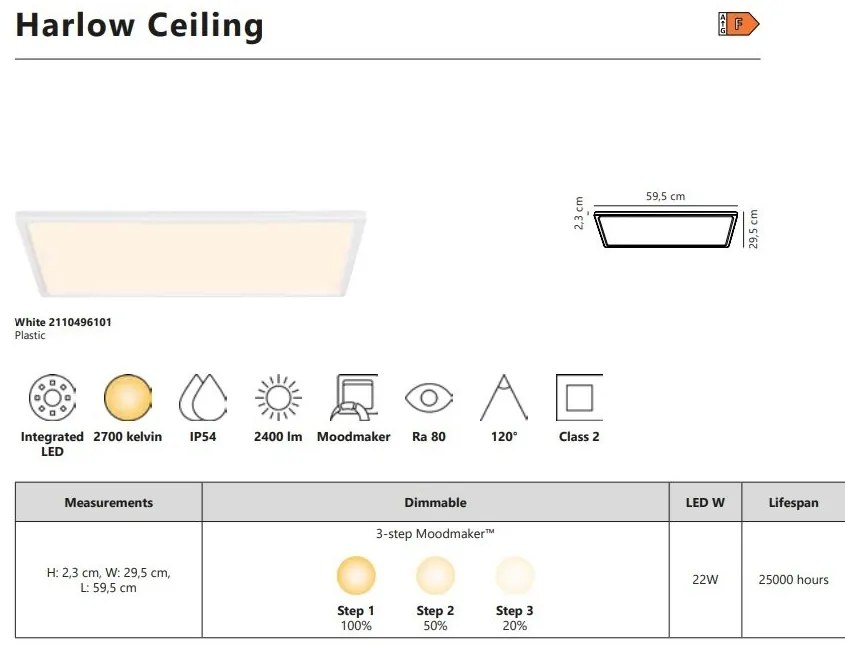 Plafoniera, Panou baie LED Moodmaker IP54 Harlow 60x30 White