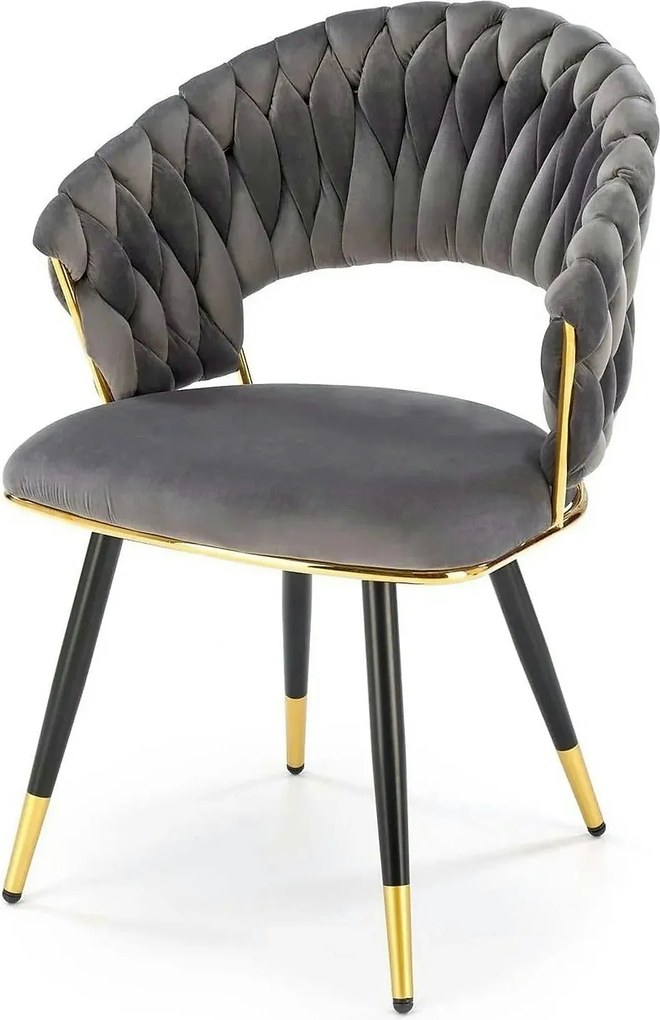Scaun K551, gri/negru/auriu, stofa catifelata/metal, 62x58x85 cm