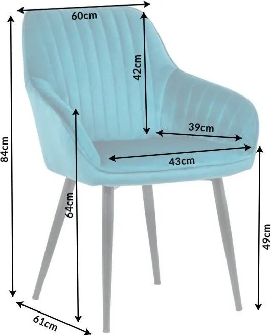 Set de 2 scaune elegante, cu brate si tapiterie din catifea, Turin turcoaz A-38788 VC