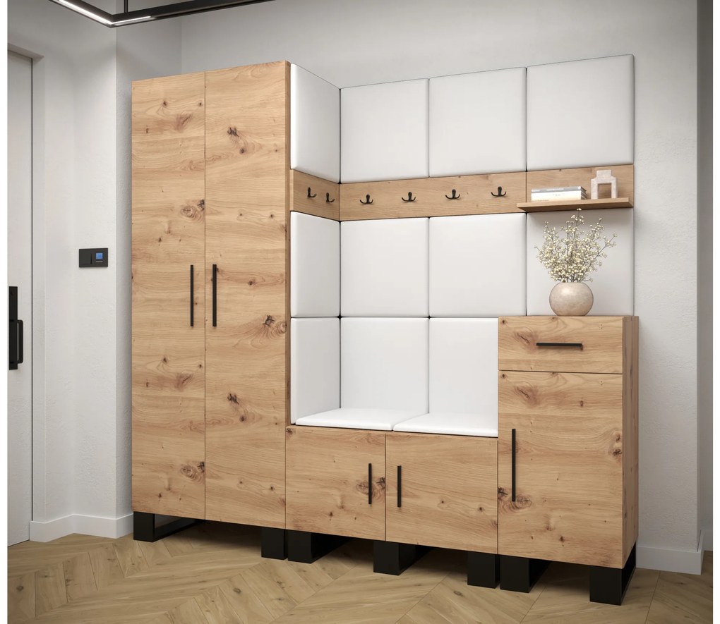 Set mobilier pentru hol Amanda 1 (Stejar artisan + Alb). 1085864