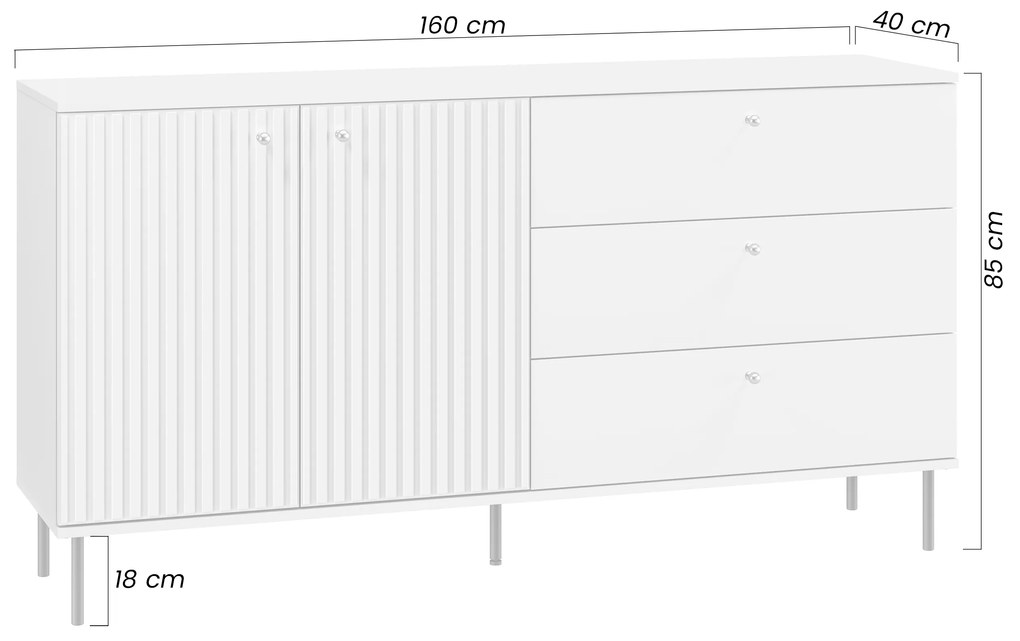 Comodă Jamuzi 04 160 cm cu 2 uși și sertare - cașmir / picioare negre