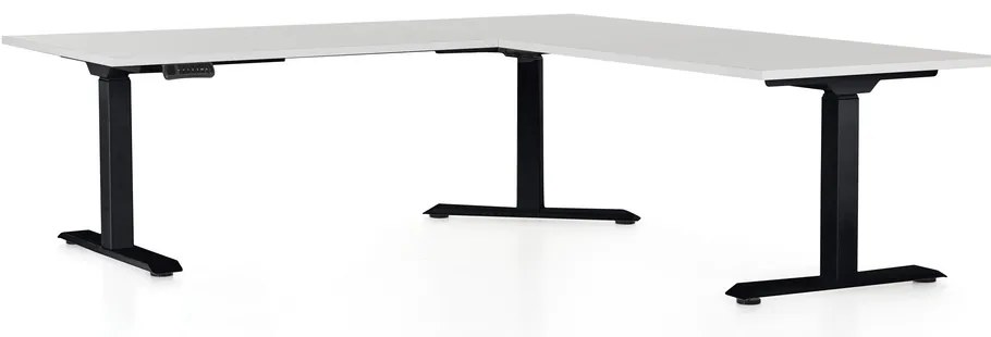 Masa inaltime reglabila OfficeTech Angle, 180 x 200 cm, bază neagră, gri deschis