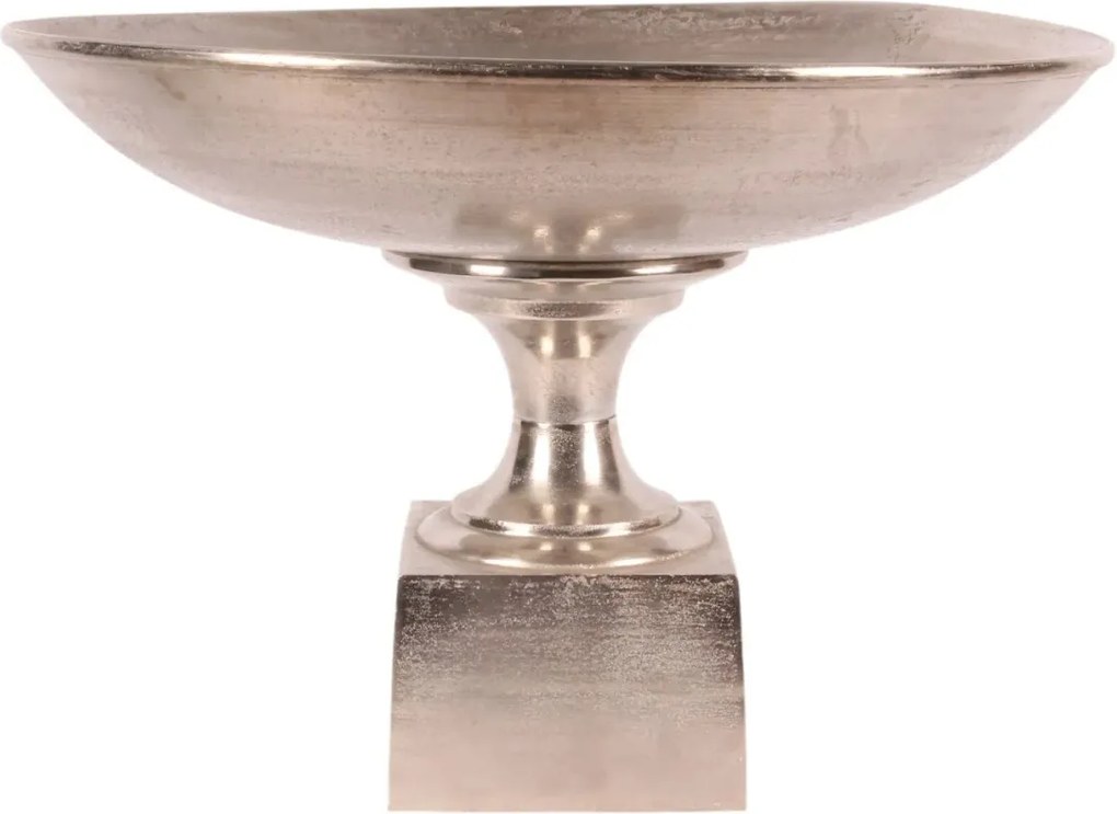 Platou rotund din aluminiu, argintiu, pe bază, finisaj nichelat, 51 x 72 cm, „Festin”