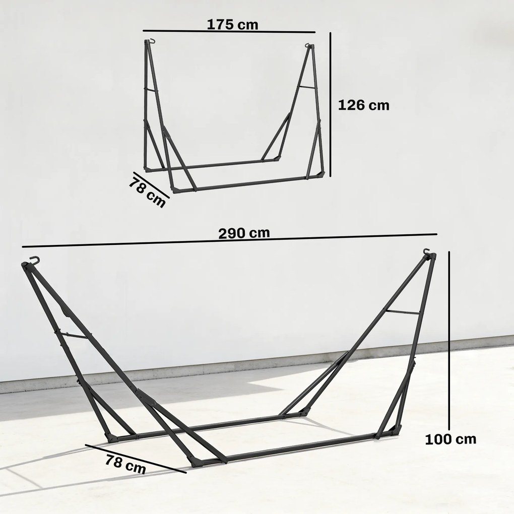 Outsunny Suport Pliabil pentru Hamac Lungime 290 cm Lungime Reglabilă Material Oțel cu Husă de Transport Sarcină 120 kg Negru | Aosom Romania