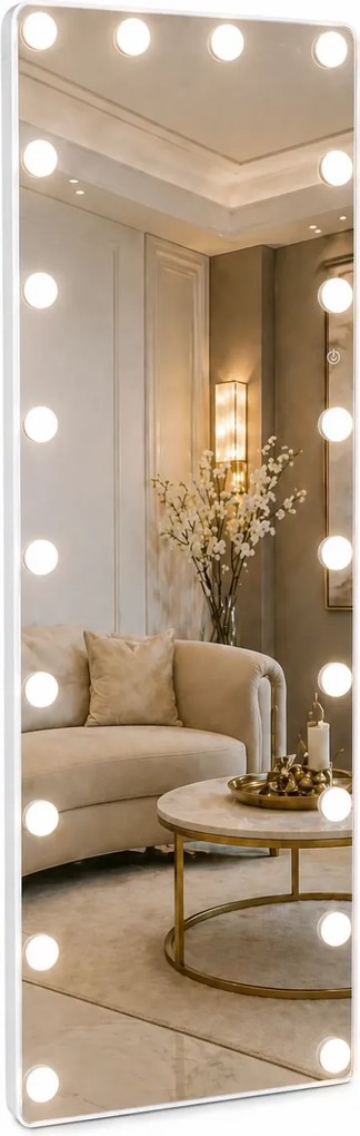 Oglindă cu becuri LED, Iluminare Reglabilă, 3 Culori, Control Touch, Sticlă HD, cu Suport, 160x50 cm