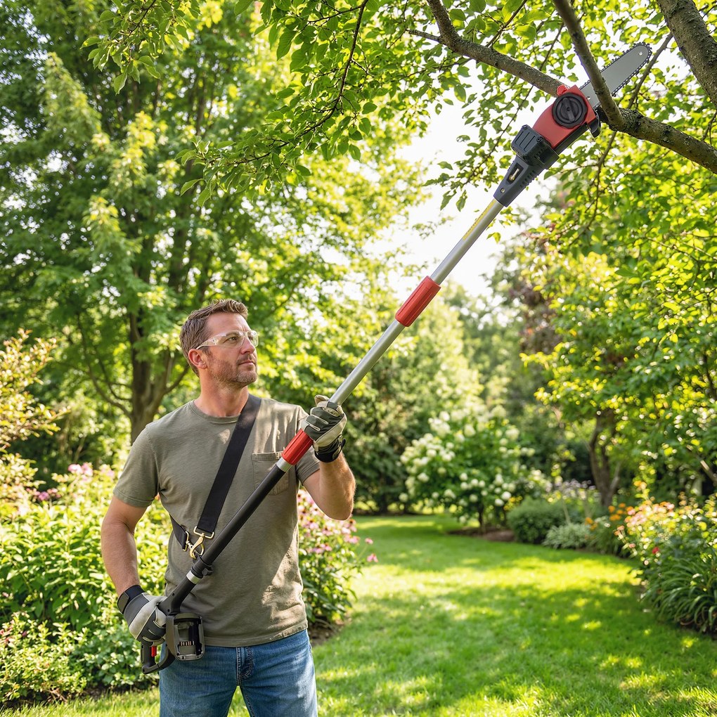 Outsunny Drujbă Telescopică pe Baterie, Drujbă Fără Fir 1,94m/2,56m cu Lubrifiere Automată, Viteză Lanț 6m/s, Pentru Tăierea Arborilor și Crengilor, Fără Baterie | Aosom Romania