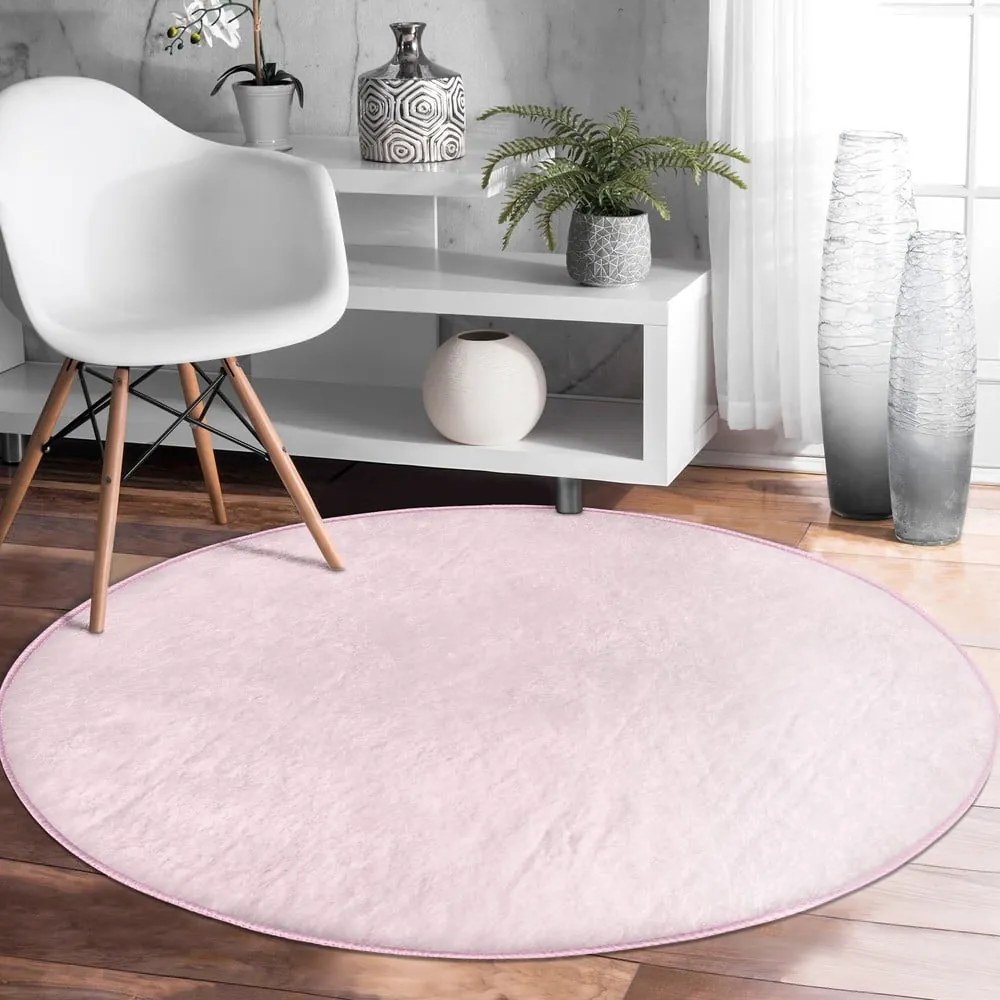 Covor rotund roz deschis lavabil adecvat și pentru aspiratoare robot ø 80 cm Comfort – Mila Home
