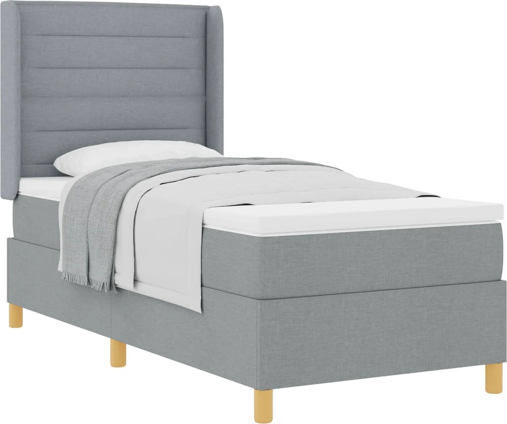 vidaXL Pat cu saltea cu arcuri Gri deschis 100 x 200 cm țesătură