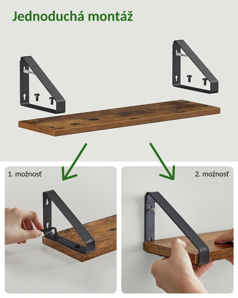 Polițe de perete cu console ABBY, 3 bucăți, 30/35/40x12cm, negru/maro Vasagle