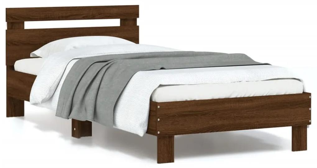 838749 vidaXL Cadru de pat cu tăblie și lumini LED, stejar maro, 90x190 cm