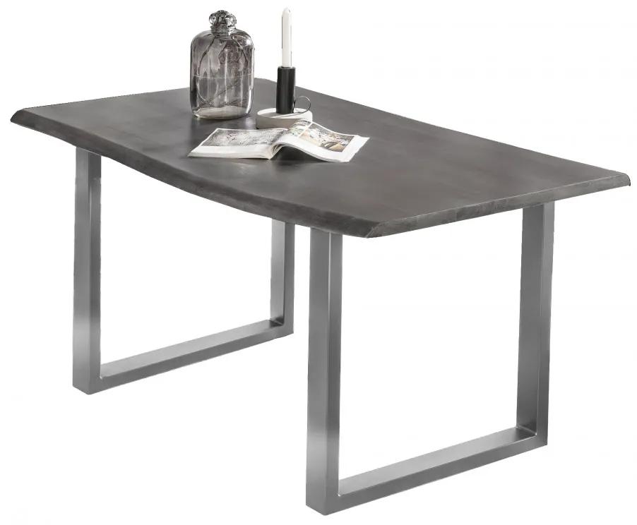 Masa dreptunghiulara din lemn de salcam Tables &amp; Benches 140x80x77 cm negru/argintiu