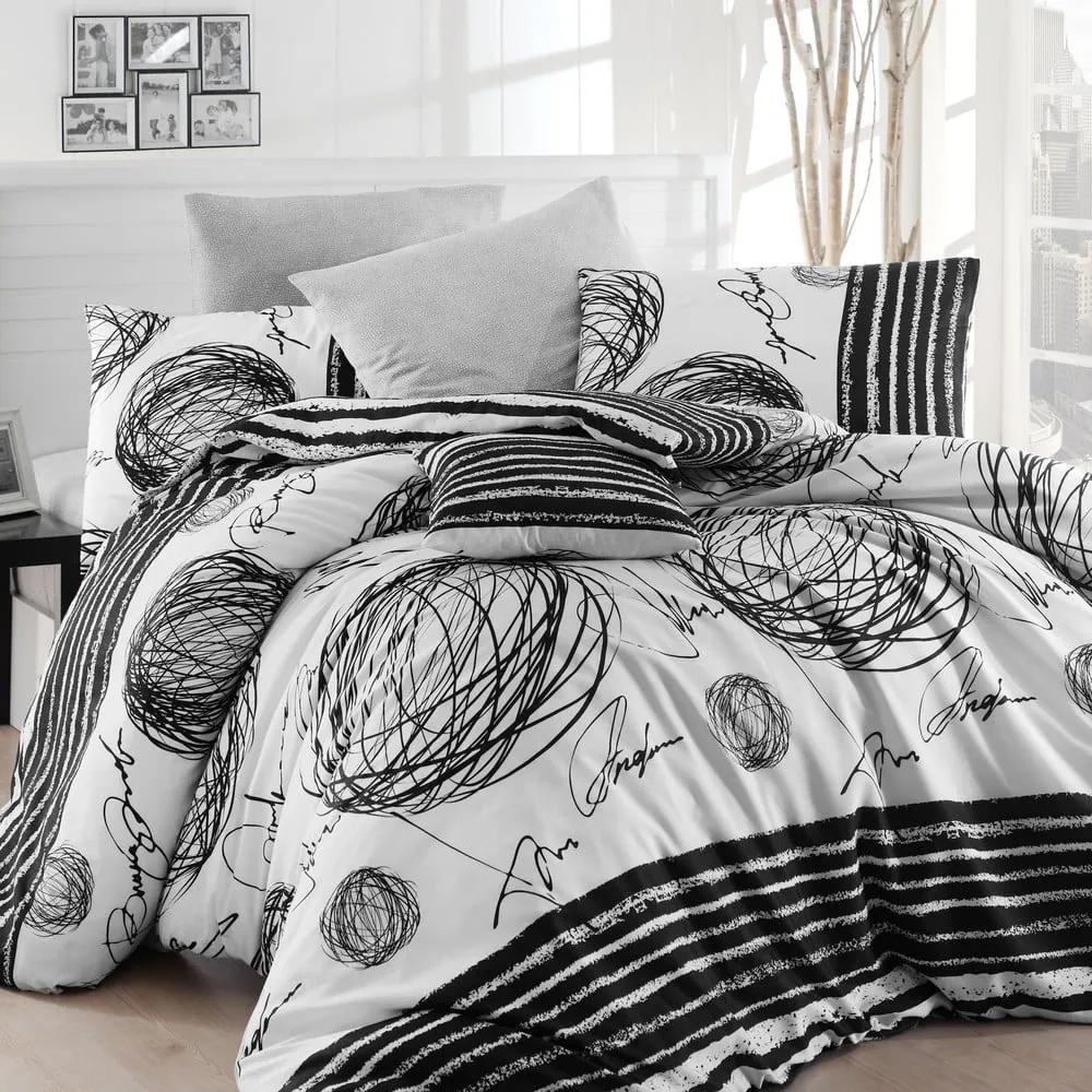 Lenjerie de pat cu cearșaf din bumbac pentru pat single Nazenin Home Blacky, 160 x 220 cm