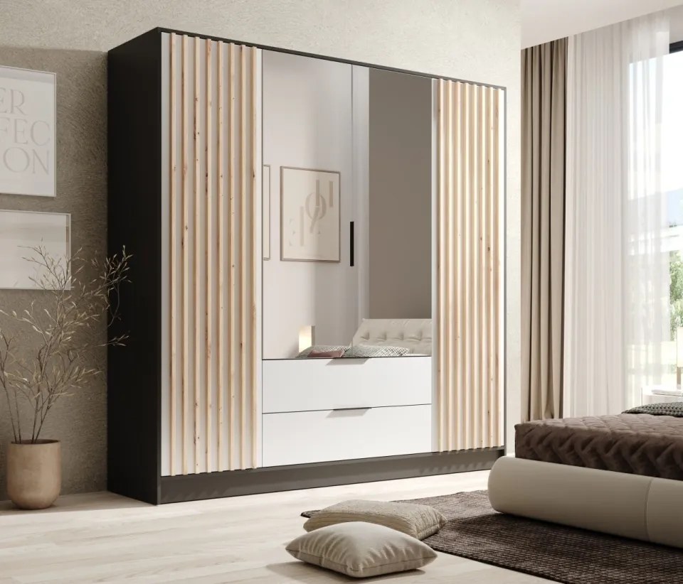 Dulap cu oglinzi, Neri, ADRK Furniture (Latime: 150 cm, Culoare: Grafit / Grafit)