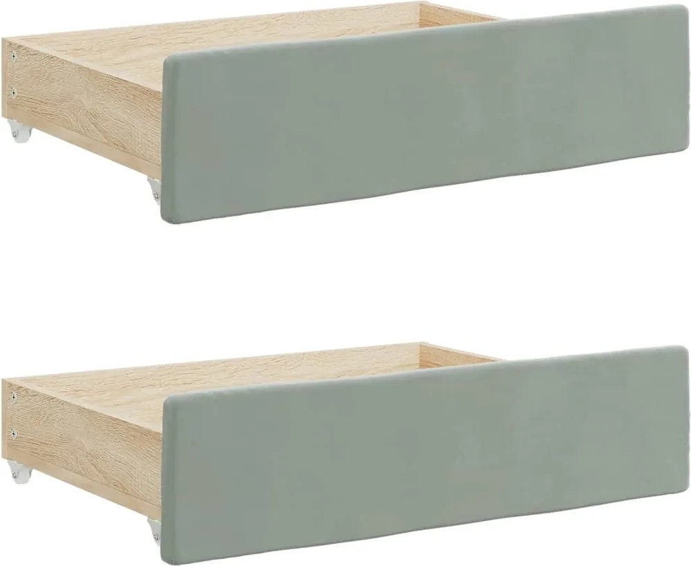 vidaXL Sertare de pat 2 buc, gri deschis, lemn prelucrat și textil