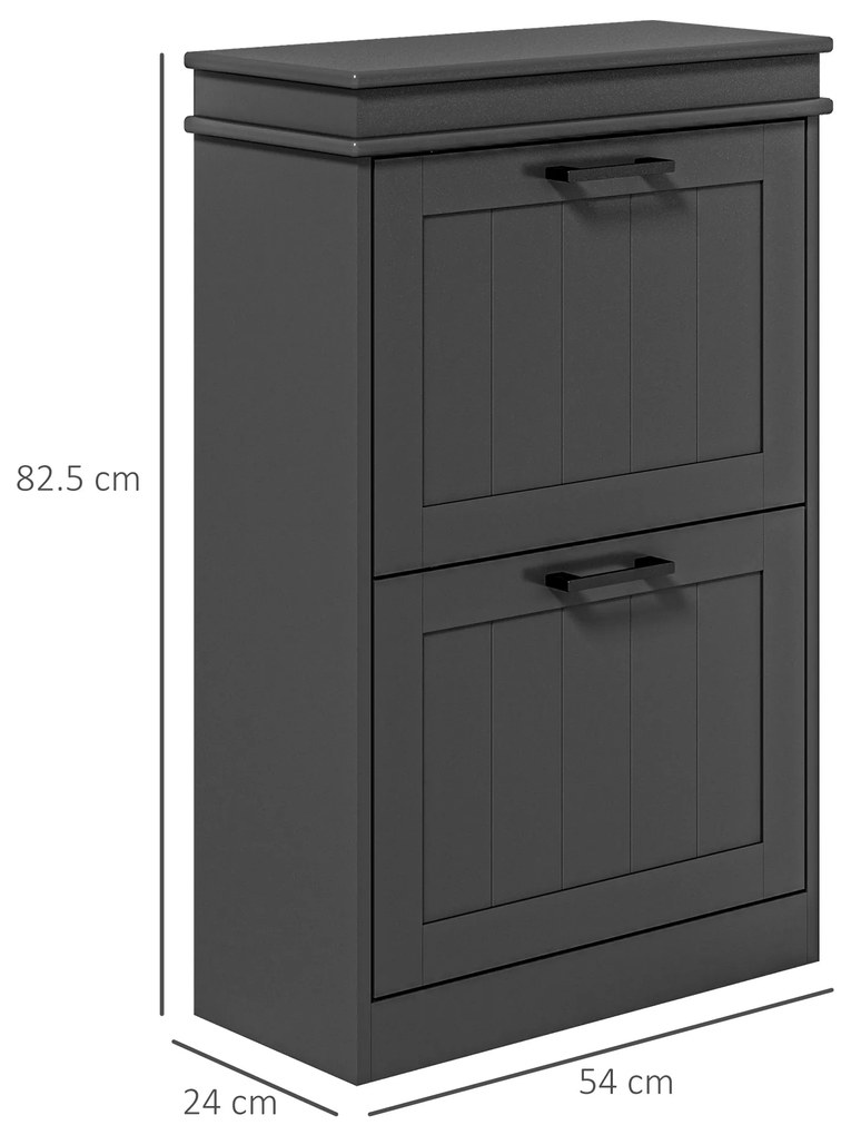 HOMCOM Dulap pentru Pantofi cu 2 Sertare pentru 10 Perechi de Pantofi, Mobilier cu Raft Reglabil, 54x24x82,5 cm, Negru | Aosom Romania