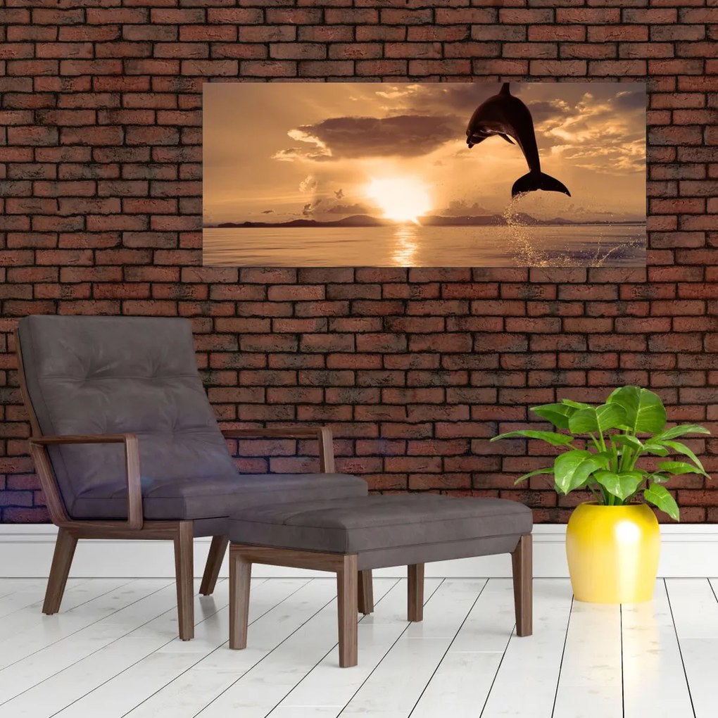 Tablou - Delfin la apus de soare (120x50 cm)