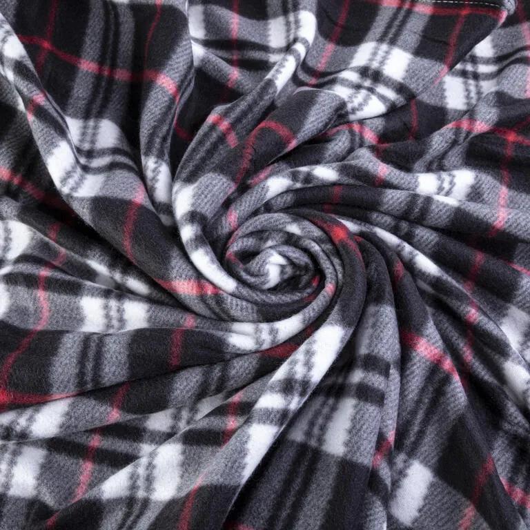 Pătură fleece CAROURI, negru, 150 x 200 cm