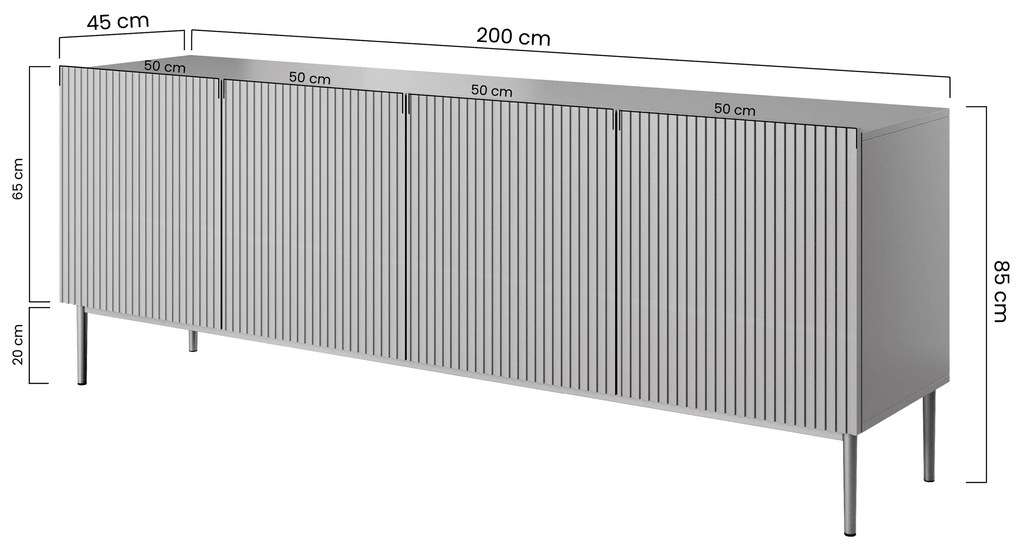 Comodă Nicole 200 cm - MDF albastru închis / picioare negre