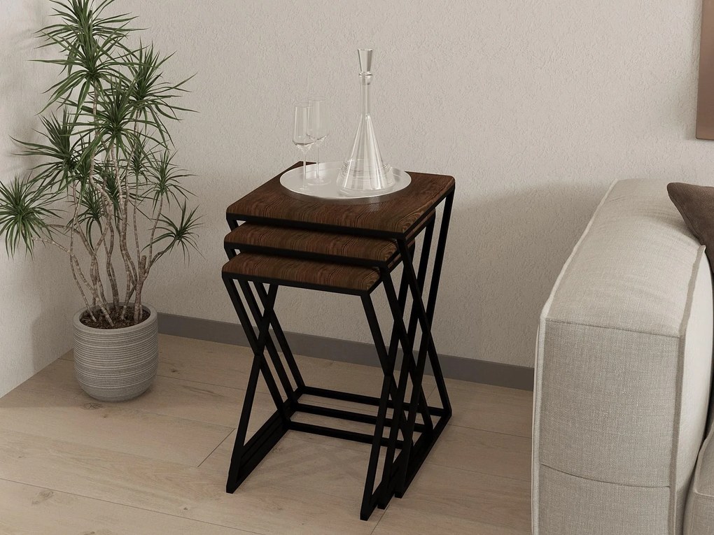 Set 3buc. măsuțe cafea Solame (nuc + negru). 1094349