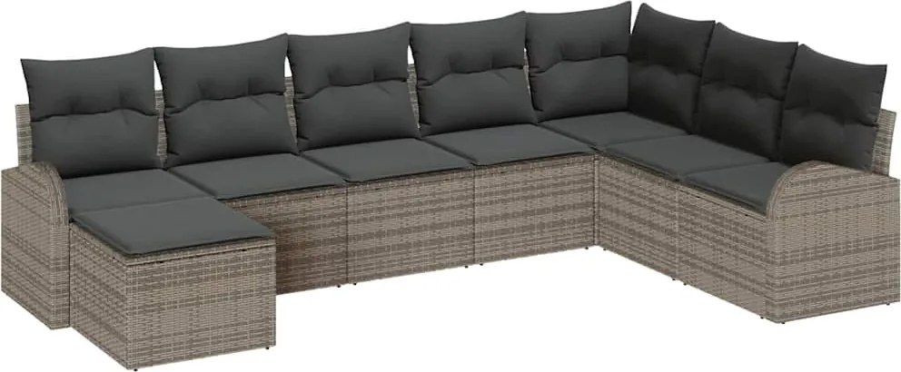 vidaXL Set de canapele pentru grădină cu pernă 8 pcs Gri Rattan poli