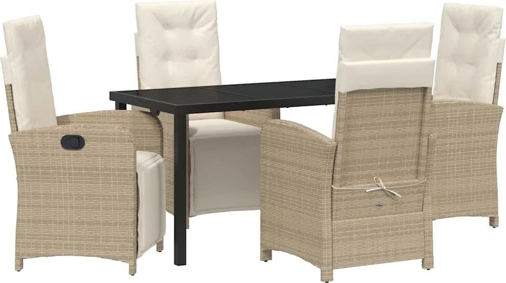 vidaXL Set de masă pentru grădină cu pernă 5 pcs Bej poliratan