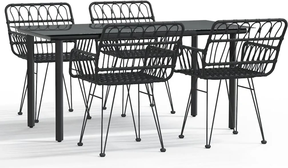 vidaXL Set mobilier de grădină, 5 piese, negru, poliratan