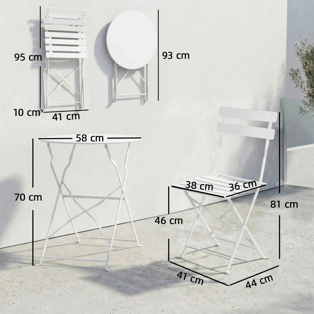 Outsunny Set Bistro Pliabil pentru Exterior cu Masă și 2 Scaune, Alb | Aosom Romania