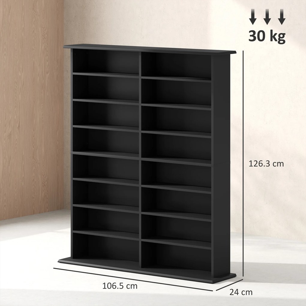 HOMCOM Mobilier Bibliotecă cu 16 Rafturi pentru 720 CD-uri din Lemn 106.5x24x123.7 cm Negru | Aosom Romania