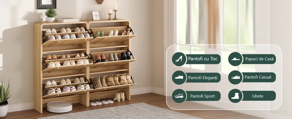 Pantofar maro ingust 70 cm cu 3 compartimente, pantofare cu Riflaje, depozitare pantofi, mobilier hol - PANM10