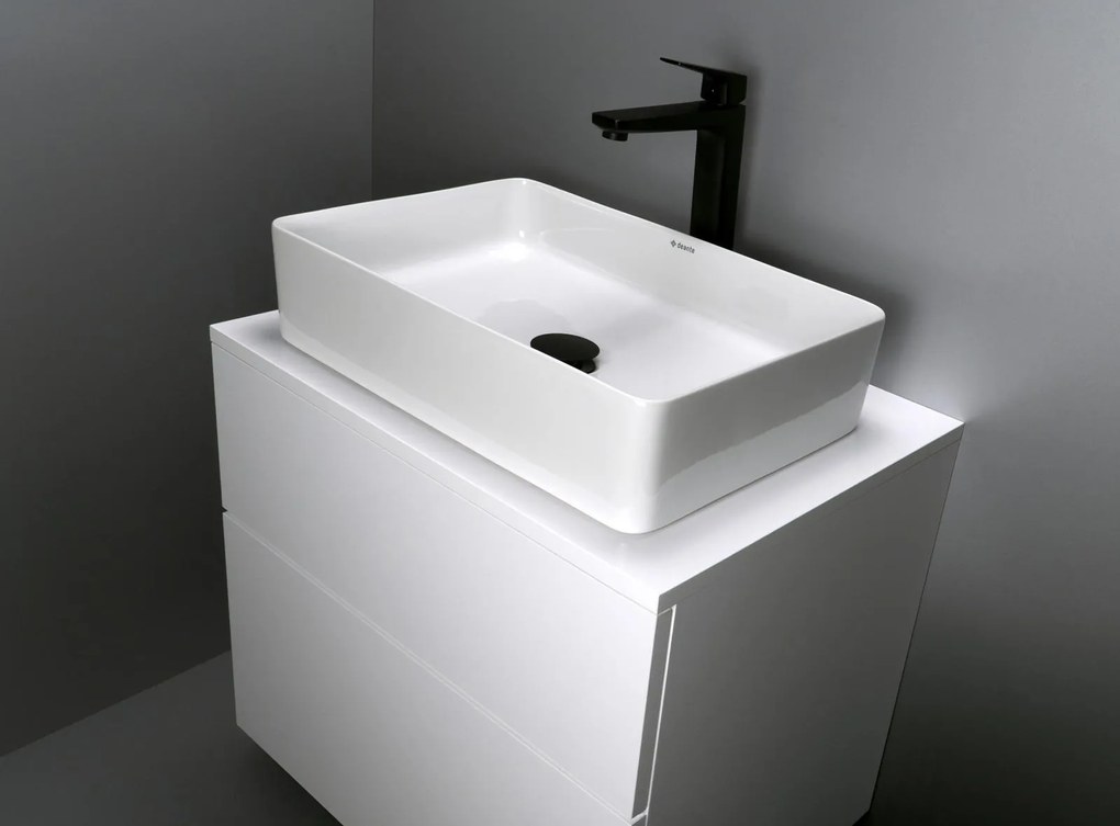 Set mobilier baie suspendat 60 cm cu blat inclus, alb lucios, Deante Prizma Alb lucios