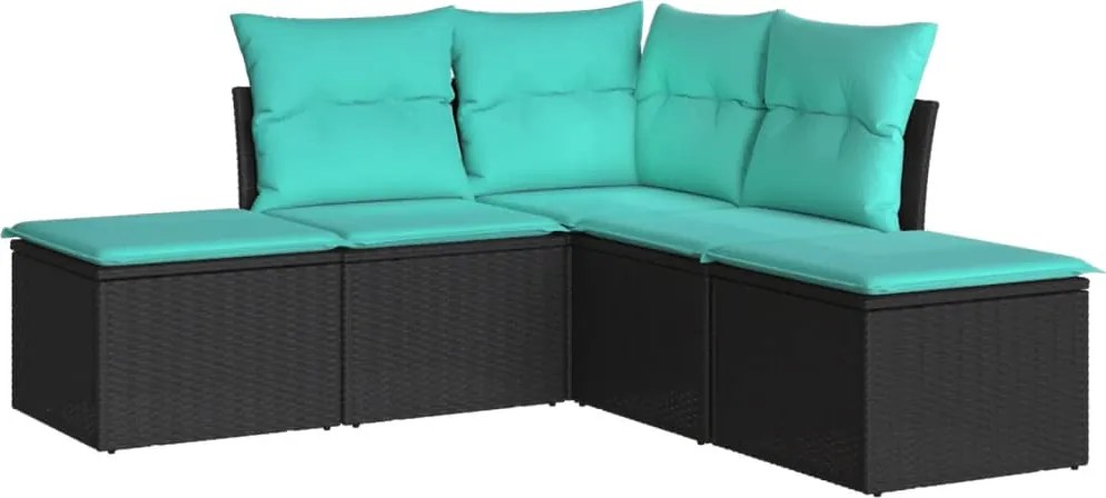 vidaXL Set mobilier de grădină cu perne, 5 piese, negru, poliratan