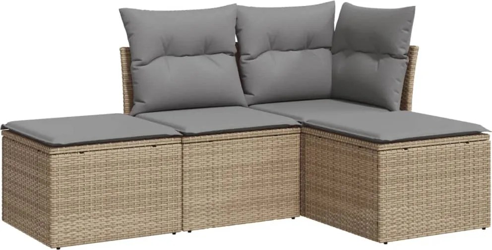 vidaXL Set canapele de grădină, 4 piese, cu perne, bej, poliratan