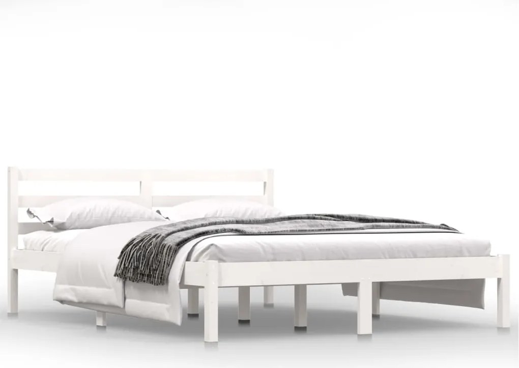 vidaXL Cadru de pat, alb, 140x190 cm, lemn masiv de pin