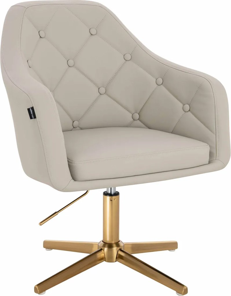 HR831CROSS Scaun Ecru Piele Ecologica Premium Soft cu Bază Aurie